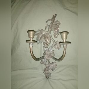 Vintage Brass Grape Vine Double Candle Stick Holder Wall Mount 14" Tall